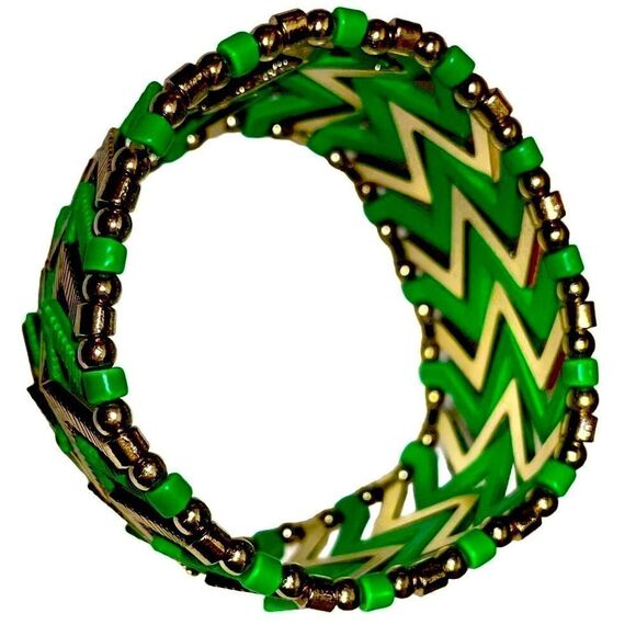 Vintage 1960’s Chevron Green & Gold Reversible Cuff - Picture 1 of 8